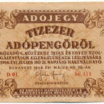 1946. 10.000AP sorszámozott, vízjeles papíron, átütő előlapi nyomattal T:III kis szakadás Adamo P49