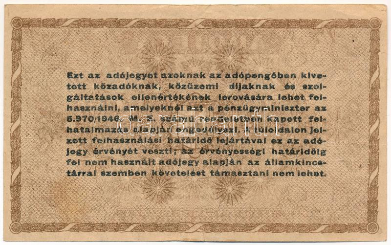1946. 10.000AP sorszámozott, vízjeles papíron, átütő előlapi nyomattal T:III kis szakadás Adamo P49 - Image 2