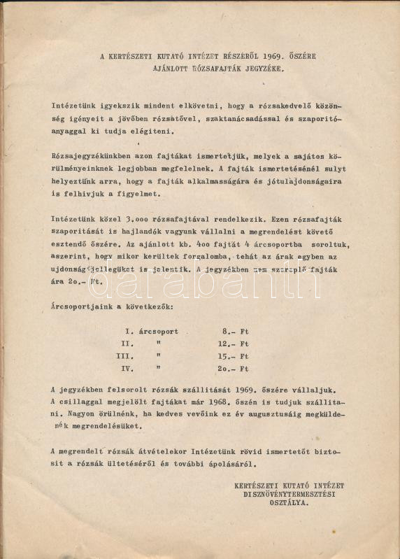 1968-1969 Kertészeti Kutató Intézet rózsaárjegyzéke, szakadt borítóval, 27 p. - Image 2