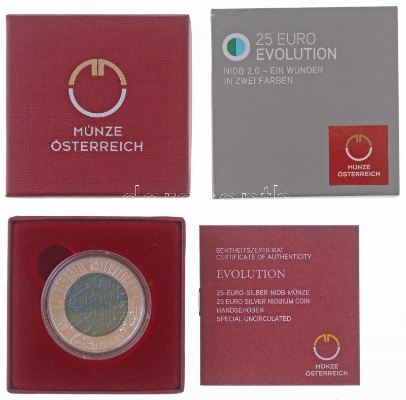 Ausztria 2014. 25E Ag-Nb 'Evolúció' eredeti tokban, tanúsítvánnyal T:BU Austria 2014. 25 Euro Ag-Nb 'Evolution' in original case, with certificate C:BU Krause KM# 3227 - Image 3