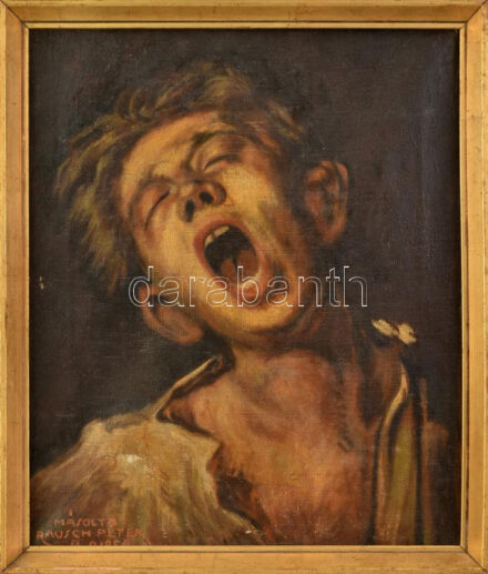 Rausch Péter: Munkácsy Mihály: Ásító inas. Másolat 1951. Olaj, vászon, keretben, 34x29 cm