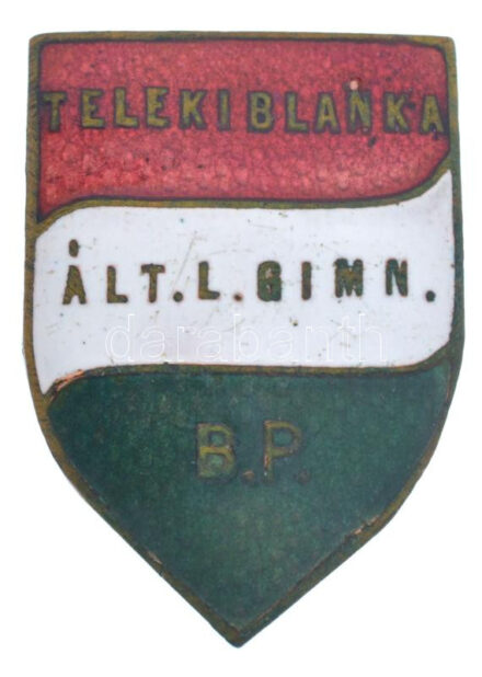 ~1938. 'Teleki Blanka Általános Leány Gimnázium' zománcozott jelvény (27x19mm) T:1