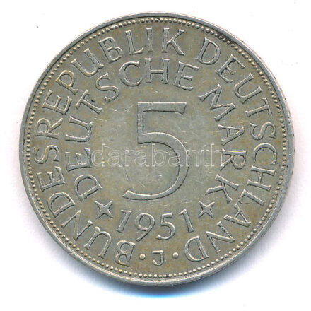 Német Szövetségi Köztársaság 1951J 5M Ag T:2- patina Federal Republic Germany 1951J 5 Mark Ag C:VF patina Krause KM# 112.1