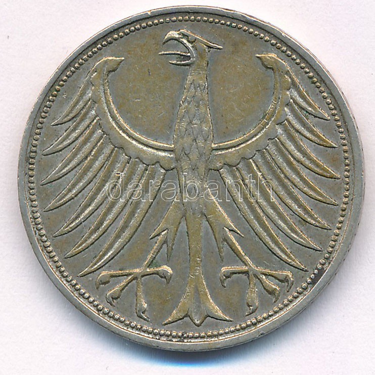 Német Szövetségi Köztársaság 1951J 5M Ag T:2- patina Federal Republic Germany 1951J 5 Mark Ag C:VF patina Krause KM# 112.1 - Image 2