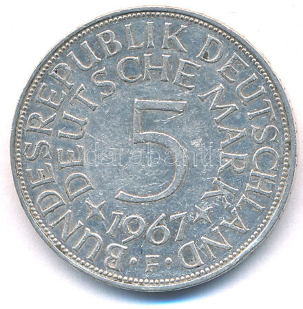 Német Szövetségi Köztársaság 1967F 5M Ag T:2 patina Federal Republic Germany 1967F 5 Mark Ag C:XF patina Krause KM#112
