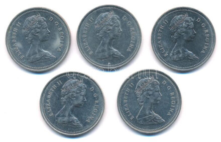 Kanada 1980-1986. 1D Ni 'II. Erzsébet' (5xklf) T:2,2- közte karc Canada 1980-1986. 1 Dollar Ni 'Elizabeth II' (5xdiff) C:XF,VF scratch among them Krause KM#120