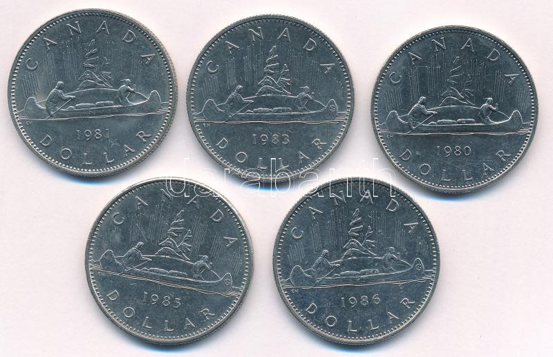 Kanada 1980-1986. 1D Ni 'II. Erzsébet' (5xklf) T:2,2- közte karc Canada 1980-1986. 1 Dollar Ni 'Elizabeth II' (5xdiff) C:XF,VF scratch among them Krause KM#120 - Image 2
