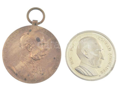 1898. 'Jubileumi Emlékérem a Fegyveres Erő Számára / Signum memoriae (AVSTR)' bronz kitüntetés mellszalag nélkül + Németország DN 'Konrad Adenauer' kétoldalas Cu-Ni emlékérem T:1 (PP),1- patina, folt Hungary 1898. 'Commemorative