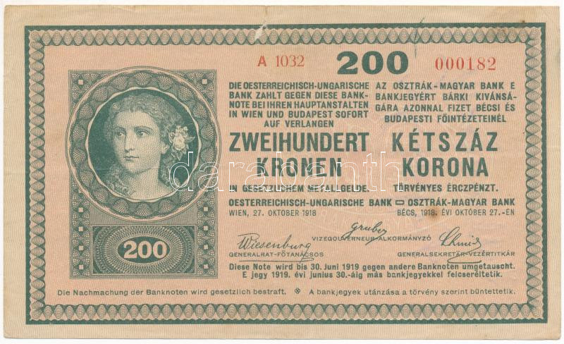 1918. 200K 'A 1032 000182' sima hátlappal T:III szakadás, folt, firka Adamo K31/2