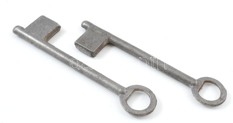 2 db régi páncélszekrényhez való alumínium mesterkulcs, h: 14,5 cm