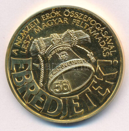 1993. '56-os Magyarok Világtalálkozója - 1956 - Budapest 1993. okt. 15-18 / A nemzeti erők összefogásával lesz magyar feltámadás - Ébredjetek!' aranyozott fém emlékérem (42,5mm) T:PP