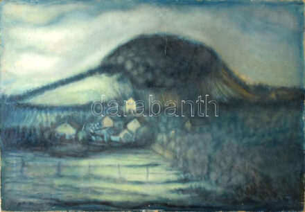Olvashatatlan jelzéssel: Hegyvidéki táj. Olaj, farost, kisebb felületi sérüléssel. 50×70 cm