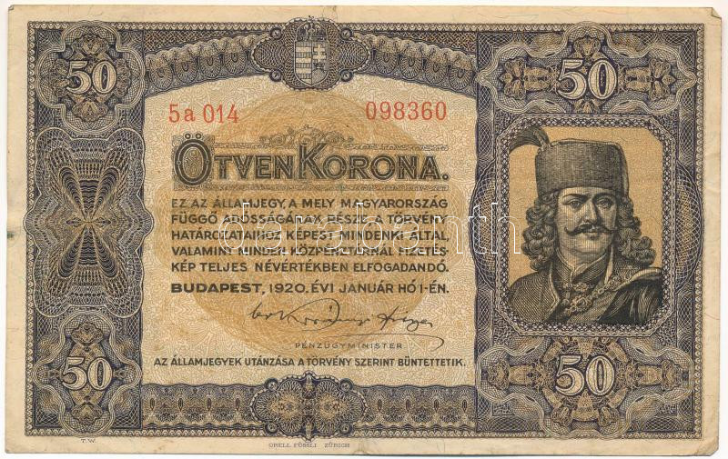 1920. 50K '5a 014 09360', 'Orell Füssli Zürich' nyomdahely jelöléssel T:III Adamo K25