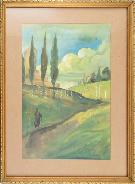 Gulácsy jelzéssel: Tájkép. Olaj, papír, üvegezett keretben, 42x28cm