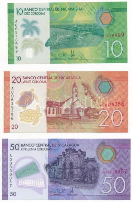 Nicaragua 2014. 10C + 20C + 50C T:I Nicaragua 2014. 10 Córdobas + 20 Córdobas + 50 Cordóbas C:UNC Krause P#209, P#210. P#211