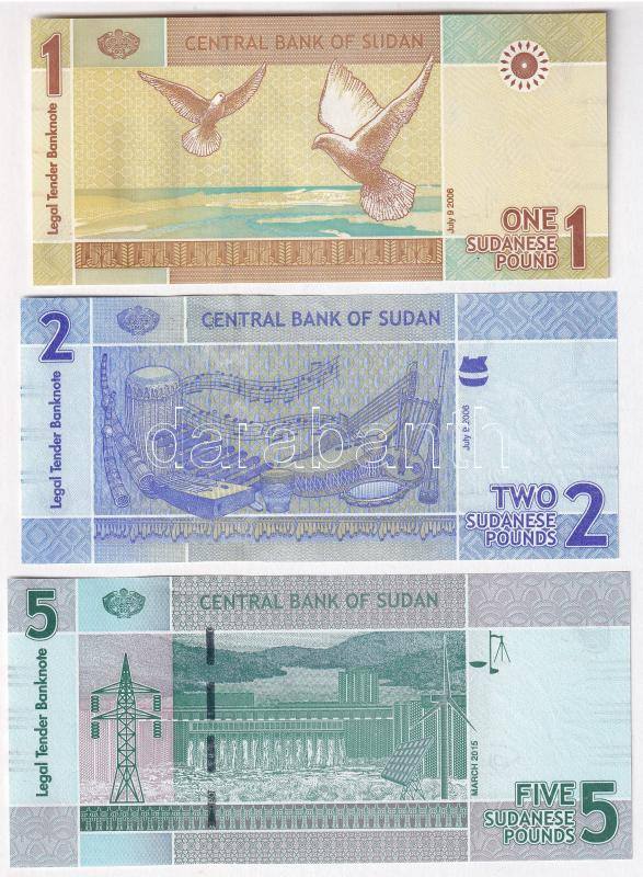 Szudán 2006. 1P + 2P + 2015. 5P T:I Sudan 2006. 1 Pound + 2 Pounds + 2015. 5 Pounds C:Unc Krause 64., 65., 75.c
