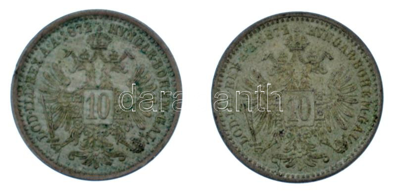 Ausztria 1872. 10kr Ag 'Ferenc József' (2x) Ag T:1-,2 patina Austria 1872. 10 Kreuzer Ag 'Franz Joseph' (2x) C: AU,XF - Image 2