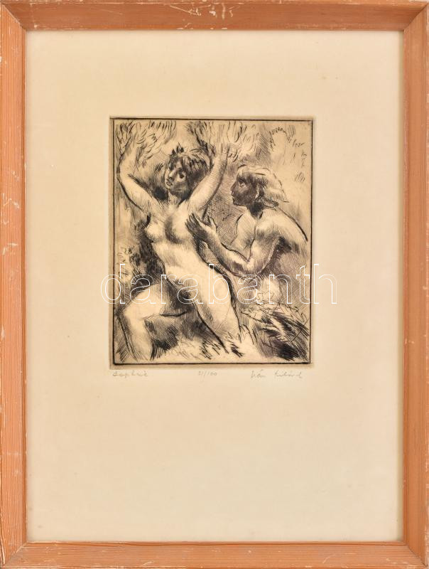 Iván Szilárd (1912-1988): Daphné. Rézkarc, papír, jelzett, számozott (21/100), üvegezett fakeretben, 19x15,5 cm
