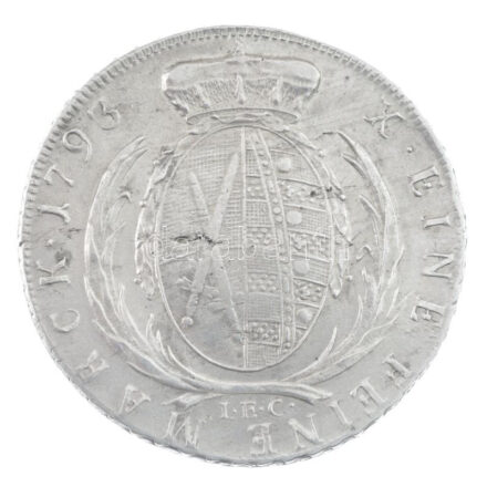 Német Államok / Szászország 1793IEC Tallér Ag 'I. Frigyes Ágost' (27,99g) T:2- anyaghiba German States / Saxony 1793IEC Thaler Ag 'Frederick Augustus I' (27,99g) C:VF anyaghiba
