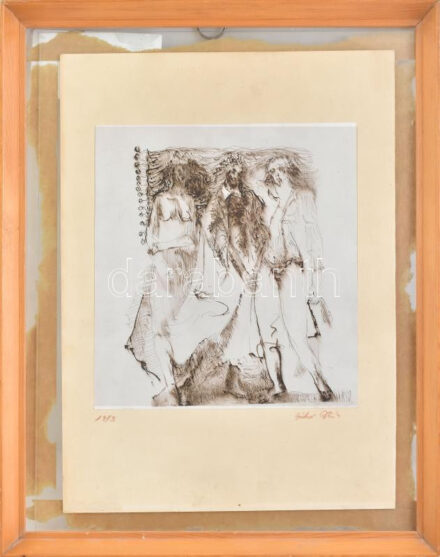 Gábor István (1944-): Trio, 1973. Tus, papír, jelzett, üvegezett fakeretben, 22x20 cm