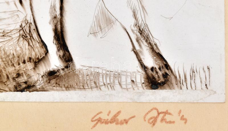 Gábor István (1944-): Trio, 1973. Tus, papír, jelzett, üvegezett fakeretben, 22x20 cm - Image 2