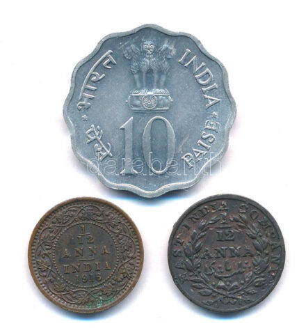Brit-India / Kelet-Indiai Társaság 1835. 1/12A Cu + 1916. 1/12A Cu + 1975. 10P Al T:1-,2- British India / East India Company 1835. 1/12 Anna Cu + 1916. 1/12 Anna Cu + 1975. 10 Paise Al C:AU,VF