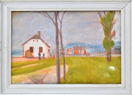 Rónai jelzéssel: Fürdőhely. Vegyes technika, karton, hátoldalán MNG bírálati címkével, üvegezett fakeretben, 32x47 cm