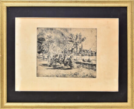 Aszódi Weil Erzsébet (1901-1976): Tavasz a Ligetben. Rézkarc, papír, jelzett, kissé foltos, fakeretben, 20x24,5 cm