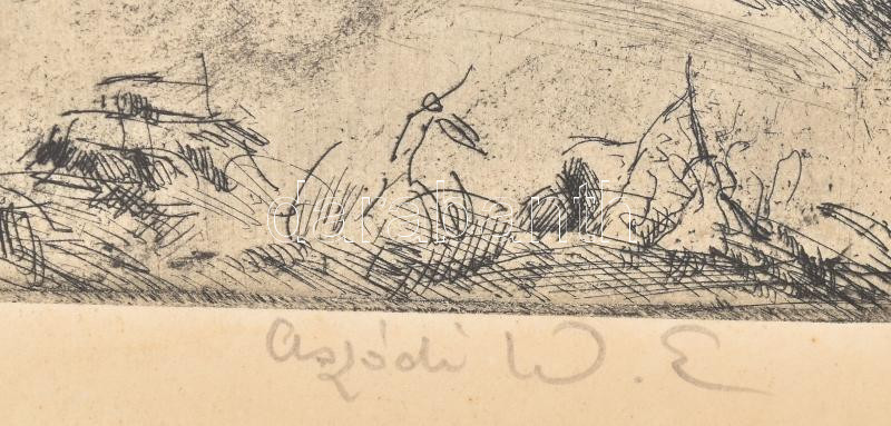 Aszódi Weil Erzsébet (1901-1976): Tavasz a Ligetben. Rézkarc, papír, jelzett, kissé foltos, fakeretben, 20x24,5 cm - Image 2