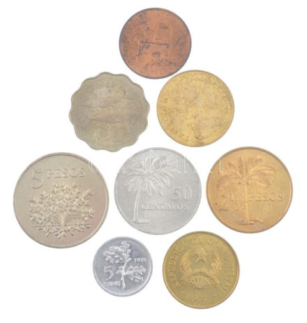 Bahamák 1968. 10c Cu-Ni + 1969. 1c Cu-Zn + Törökország 1974. 5k + 10k + Bissau-Guinea 1977. 50c Al + 1P + 2,1/2P + 5P T:1-,2 Bahamas 1968. 10 Cent Cu-Ni + 1969. 1 Cent Cu-Zn + Turkey 1974. 5 Kurus + 10 Kurus + Bissau-Guinea 1977. 50 Centavos