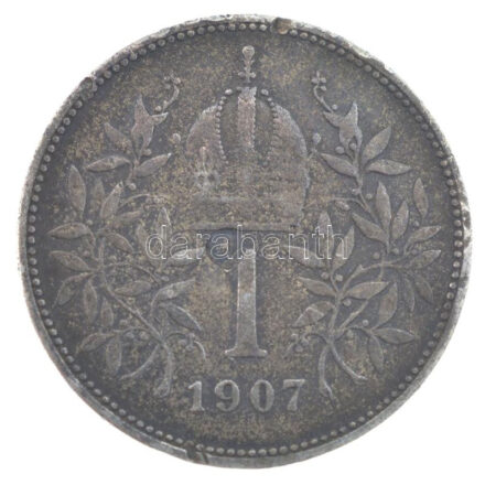 Ausztria 1907. 1K Ag 'Ferenc József' (4,82g) T:3 patina, ph., ütésnyom Austria 1907. 1 Corona Ag 'Franz Joseph' (4,82g) C:F patina, edge error, ding Krause KM#2804