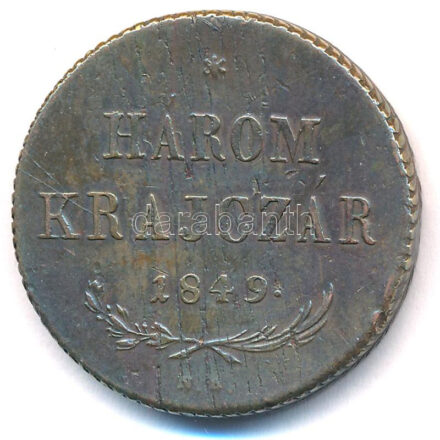 1849NB 3kr Cu T:2 patina, ph, anyaghiba Adamo B2