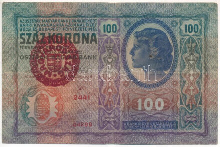 1912. 100K piros 'MAGYARORSZÁG' felülbélyegzéssel T:III ly. Adamo K28