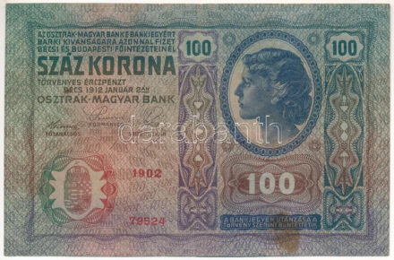 1912. 100K felülbélyegzés nélkül T:III fo. Adamo K28