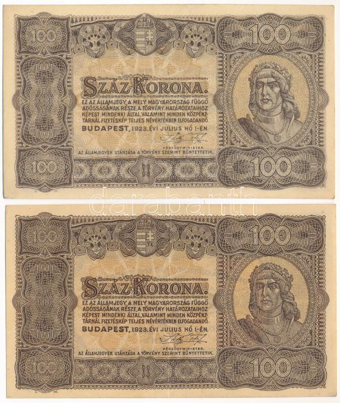 1923. 100K nyomdahely-megjelölés nélkül T:II-,III szép papír Adamo K30