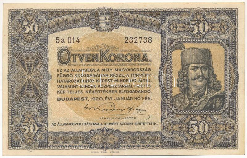 1920. 50K '5a 015 807749', 'Orell Füssli Zürich' nyomdahely jelöléssel T:III szép papír Adamo K25