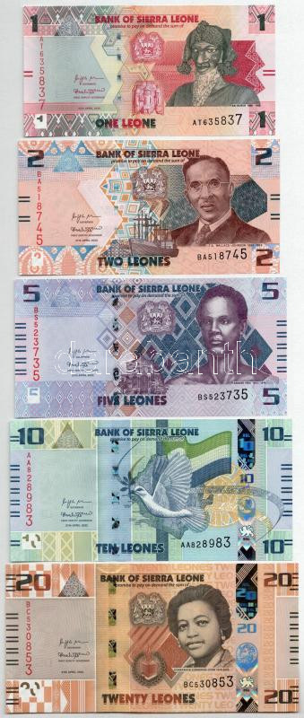 Sierra Leone 2022. 1L + 2L + 5L + 10L + 20L T:I Sierra Leone 2022. 1 Leone + 2 Leones + 5 Leones + 10 Leones + 20 Leones C:UNC