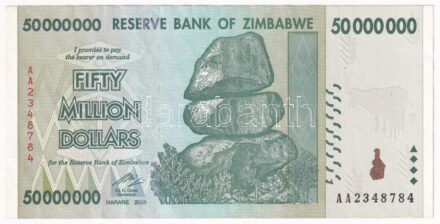 Zimbabwe 2008. 50.000.000.000.000$ T:III Zimbabwe 2008. 50.000.000.000.000 Dollars C:F Krause P#90