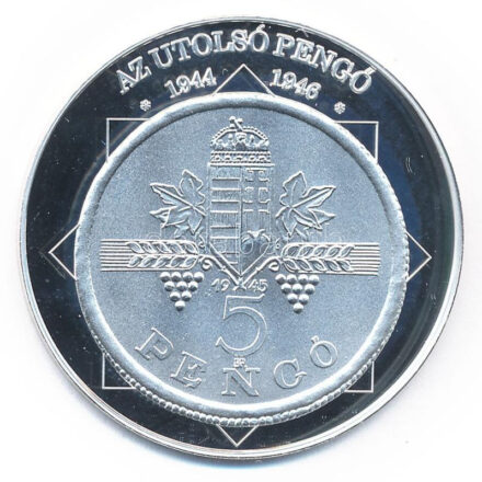 DN 'A magyar nemzet pénzérméi - Az utolsó pengő 1944-1946' Ag emlékérem, tanúsítvánnyal (10,37g/0.999/35mm) T:PP