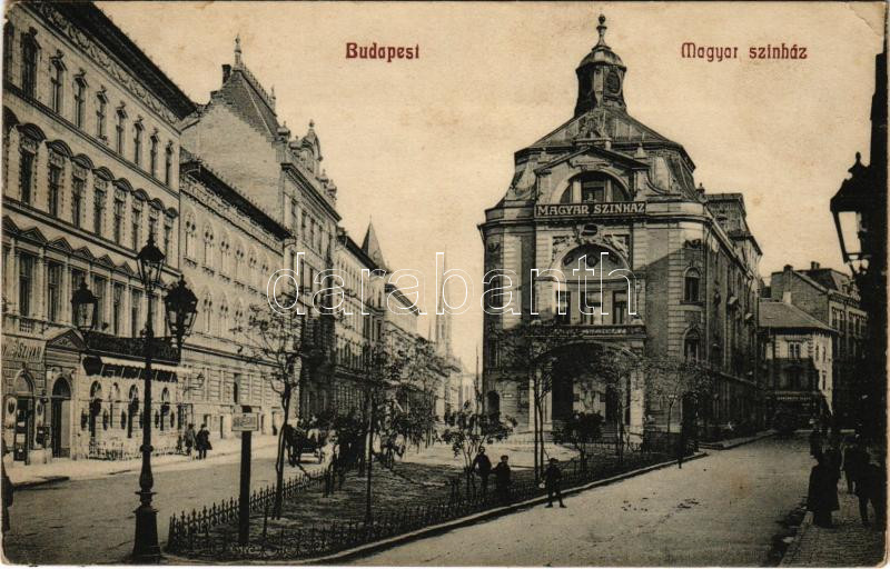 1911 Budapest VII. Izabella utca és Magyar színház (EK)