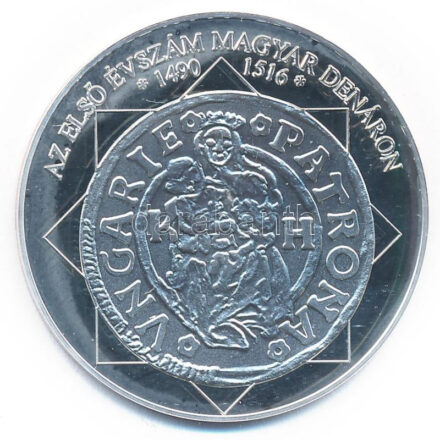DN 'A magyar nemzet pénzérméi - Az első évszám magyar dénáron 1490-1516' Ag emlékérem, tanúsítvánnyal (10,37g/0.999/35mm) T:PP kis fo.