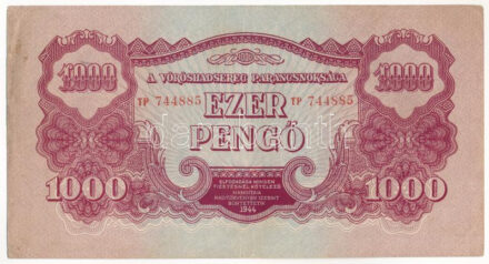 1944. 1000P 'A Vörös Hadsereg Parancsnoksága' 'TP 744885' T:III kopott szélek és sarkak, de erős papír Adamo P48