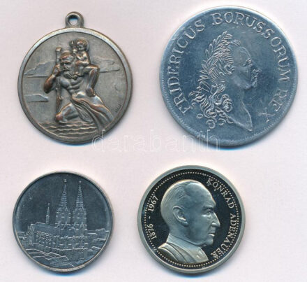 4xklf emlékérem tétel, közte 'Köln','Konrad Adenauer' (32mm-40mm) T:1-,3 4xdiff commemorative medallion lot, among 'Köln','Konrad Adenauer' (32mm-40mm) C:UNC-F