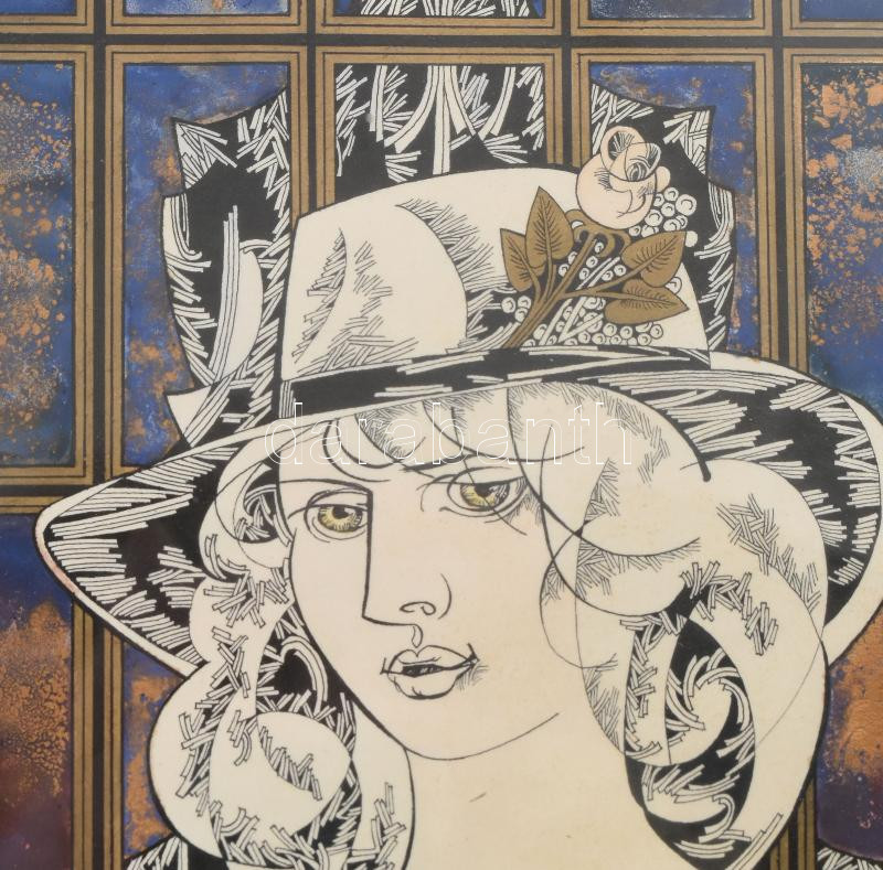 Jurcsák László (?-): Holdudvar. Vegyes technika, papír. Jelzett. Üvegezett fakeretben, 15x11 cm - Image 2