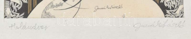 Jurcsák László (?-): Holdudvar. Vegyes technika, papír. Jelzett. Üvegezett fakeretben, 15x11 cm - Image 3