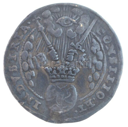 Ausztria 1656. 'I. Lipót' kétoldalas Ag koronázási zseton (2,03g/21mm) T:2- patina, lyuktömött Austria 1656. 'Coronation of Queen Maria Theresia Karolina' two-sided Ag coronation token ' (2,03g/21mm) C:VF patina, plugged hole