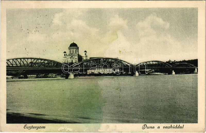 1927 Esztergom, Duna és vashíd (ázott sarok / wet corner)