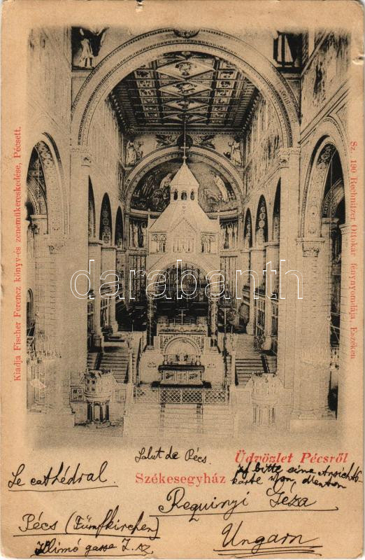 1899 (Vorläufer) Pécs, székesegyház belső. Fischer Ferenc kiadása (apró szakadás / tiny tear)