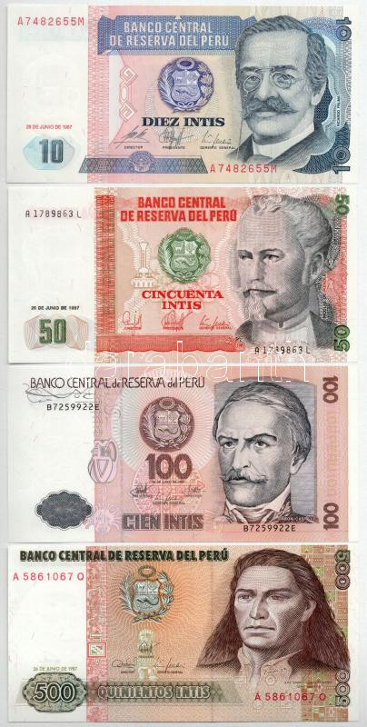 Peru 1987. 10I + 50I + 100I + 500I + 1988. 1000I + 5000I + 10.000 + 50.000I + 1989. 100.000I T:I Peru 1987. 10 Intis + 50 Intis + 100 Intis + 500 Intis + 1988. 1000 Intis + 5000 Intis + 10.000 Intis + 50.000 Intis + 1989. 100.000 Intis C:UNC