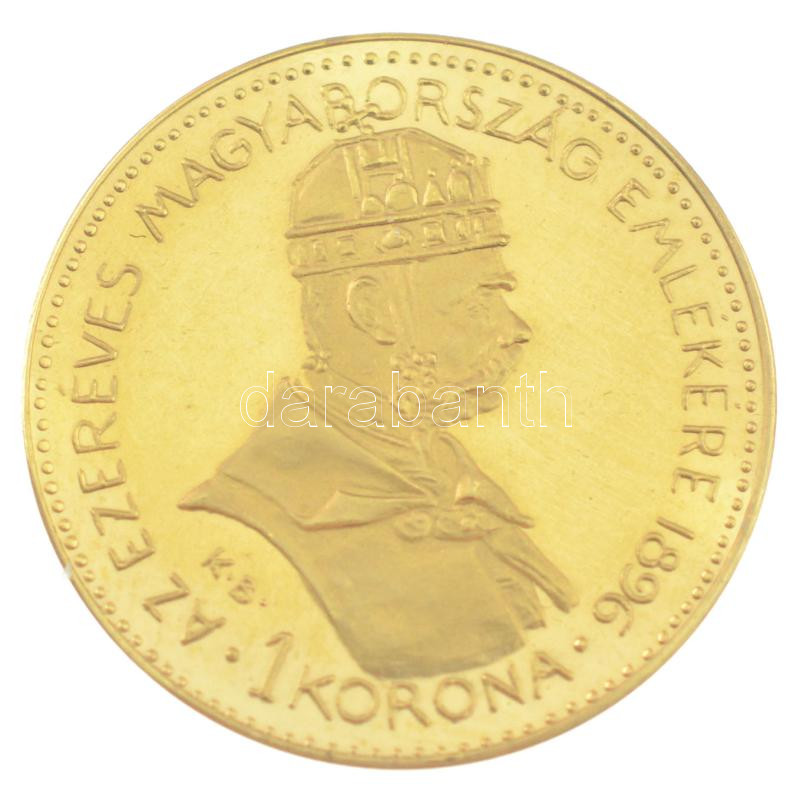 1896KB 1K Ag 'Millenium' kétoldalas aranyozott fém utánverete kapszulában (23mm) T:PP - Image 2